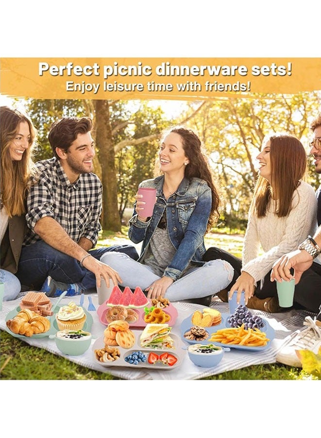 Muyixin طقم أدوات مائدة من القش القمح 24 قطعة، أطباق عشاء خفيفة الوزن قابلة لإعادة الاستخدام، أكواب آمنة في الميكروويف وغسالة الصحون، ملعقة محمولة، سكين، شوكة، أدوات مائدة للأطفال والبالغين، المنزل، المدرسة، المكتب، النزهات، السفر - Image 5