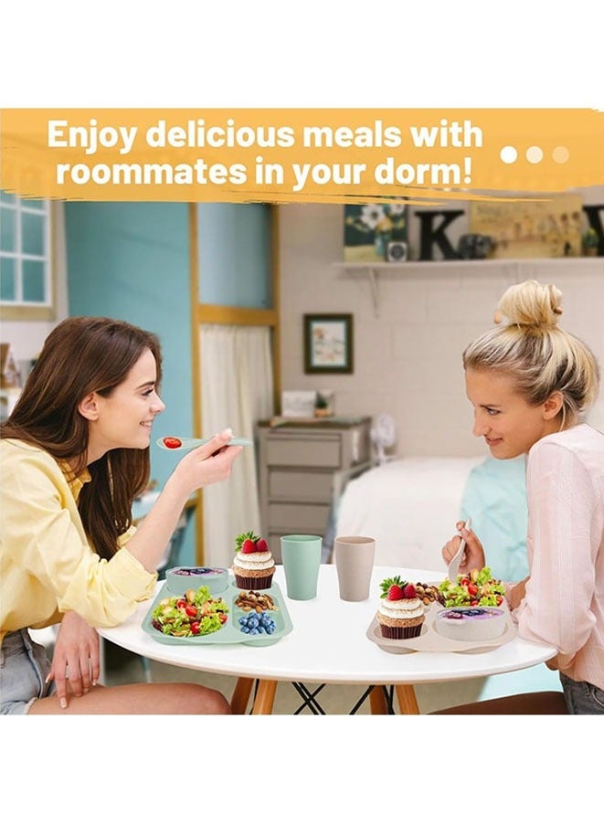 Muyixin طقم أدوات مائدة من القش القمح 24 قطعة، أطباق عشاء خفيفة الوزن قابلة لإعادة الاستخدام، أكواب آمنة في الميكروويف وغسالة الصحون، ملعقة محمولة، سكين، شوكة، أدوات مائدة للأطفال والبالغين، المنزل، المدرسة، المكتب، النزهات، السفر - Image 2