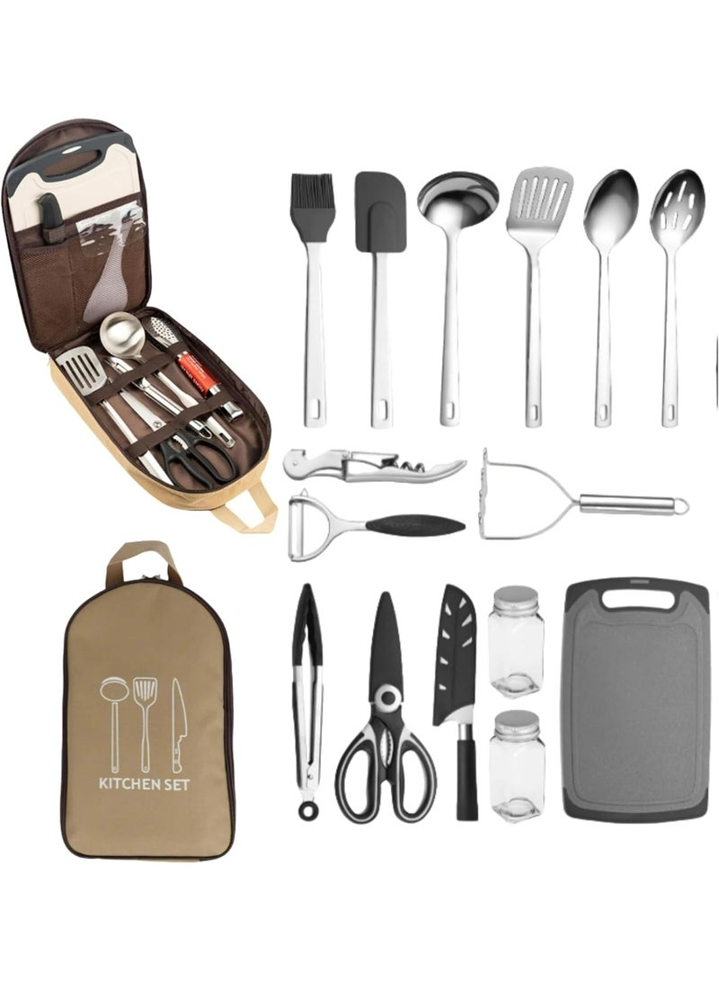 M.A&F's Camping Utensil Bag Set for Outdoor,Portable Kitchen Knife Bag Cooking Travel Cookware Storage Essentials Bag (khaki) - Image 1