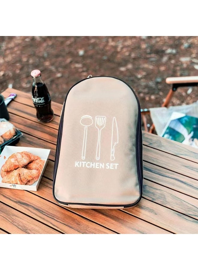 M.A&F's Camping Utensil Bag Set for Outdoor,Portable Kitchen Knife Bag Cooking Travel Cookware Storage Essentials Bag (khaki) - Image 4