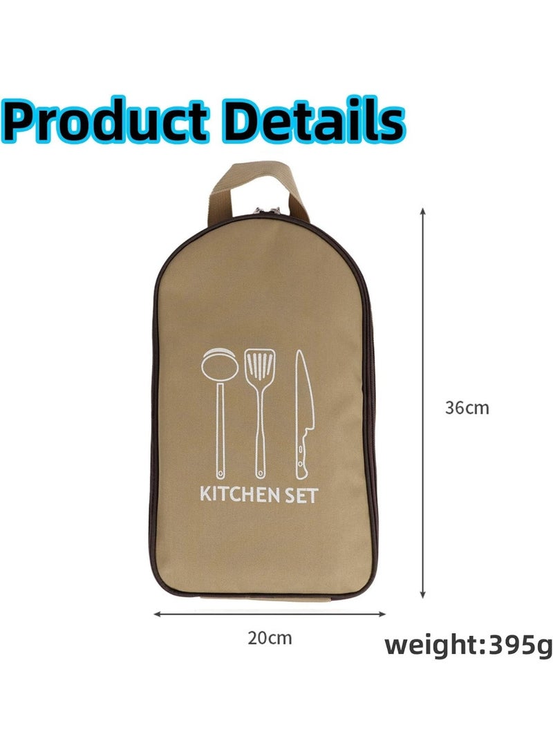 M.A&F's Camping Utensil Bag Set for Outdoor,Portable Kitchen Knife Bag Cooking Travel Cookware Storage Essentials Bag (khaki) - Image 3
