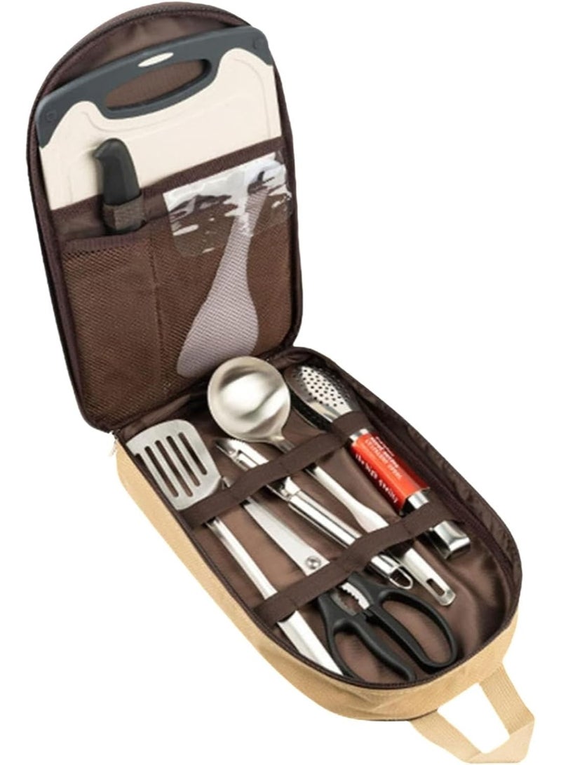 M.A&F's Camping Utensil Bag Set for Outdoor,Portable Kitchen Knife Bag Cooking Travel Cookware Storage Essentials Bag (khaki) - Image 2