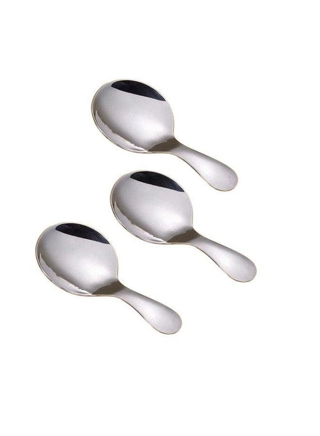 جيلوكيبو 3 قطع من مغارف صغيرة من الفولاذ المقاوم للصدأ للعلب بمقبض قصير، ملعقة صغيرة فضية لتغذية الآيس كريم والبطيخ، ملعقة بمقبض قصير للشاي والسكر والملح والتوابل والحلويات - Image 3