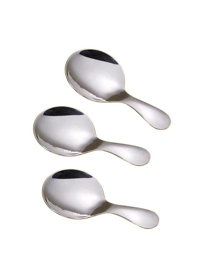 جيلوكيبو 3 قطع من مغارف صغيرة من الفولاذ المقاوم للصدأ للعلب بمقبض قصير، ملعقة صغيرة فضية لتغذية الآيس كريم والبطيخ، ملعقة بمقبض قصير للشاي والسكر والملح والتوابل والحلويات - Image 1