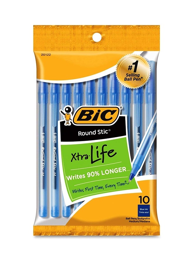 BIC Round Stic Ball Pen Blue Body, Blue Ink Ball Pencil, Pack of 10 - Image 1