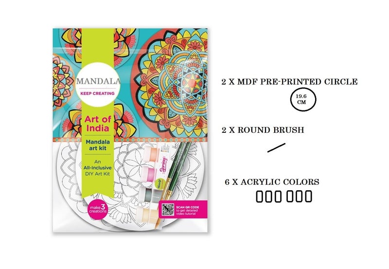 Craftacious Mandala Art Coloring Kit with Printed MDF Board, Acrylic Colors and Paint Brushes for All Ages (Mandala Patterns, 3 Canvas, 6 Colors, 2 Brushes) - Image 2