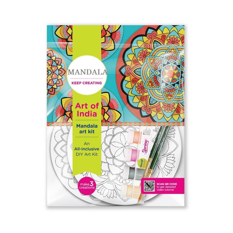 Craftacious Mandala Art Coloring Kit with Printed MDF Board, Acrylic Colors and Paint Brushes for All Ages (Mandala Patterns, 3 Canvas, 6 Colors, 2 Brushes) - Image 1