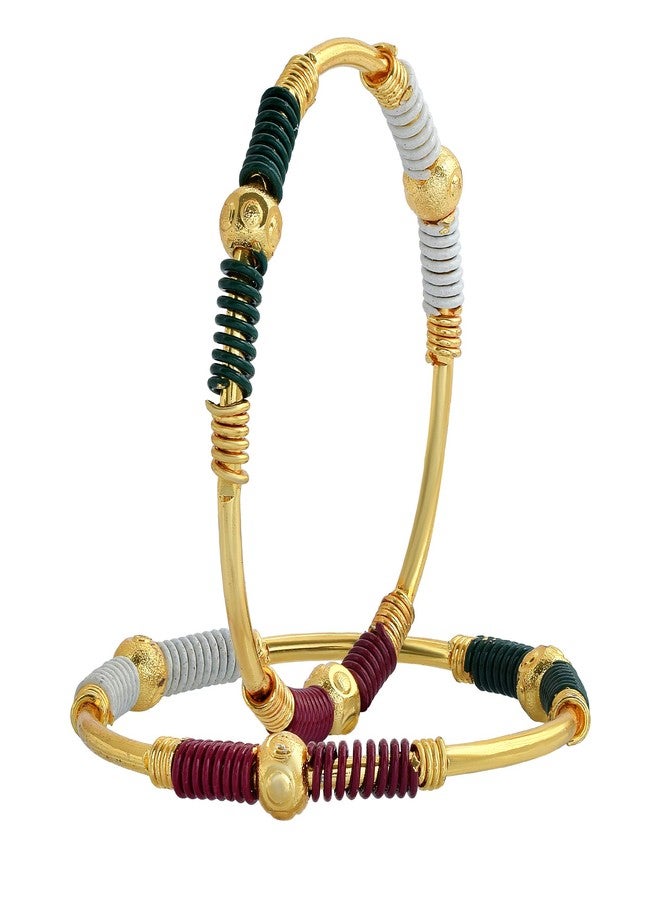 DULCI® Gold Plated Brass Traditional Baby Boy Baby Girl Kada Bracelet Bangles Nazariya for Unisex Baby-Set of 2 (0-2yrs) - Image 1
