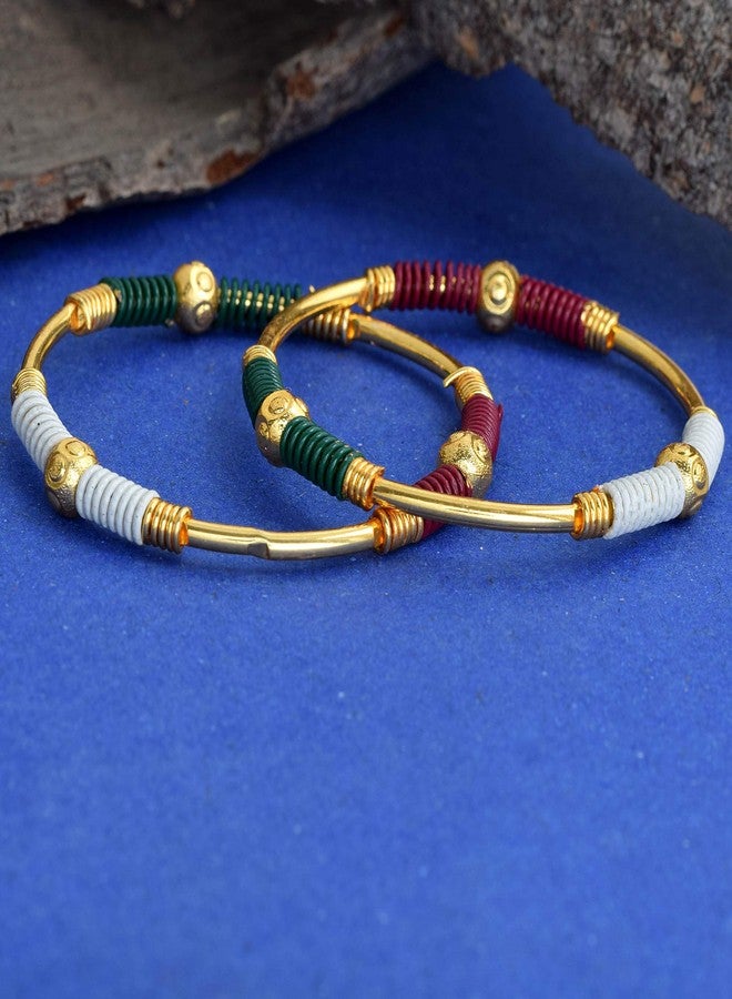 DULCI® Gold Plated Brass Traditional Baby Boy Baby Girl Kada Bracelet Bangles Nazariya for Unisex Baby-Set of 2 (0-2yrs) - Image 4