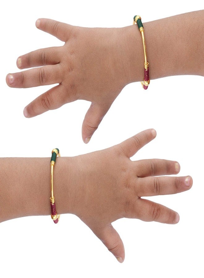 DULCI® Gold Plated Brass Traditional Baby Boy Baby Girl Kada Bracelet Bangles Nazariya for Unisex Baby-Set of 2 (0-2yrs) - Image 3