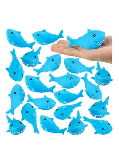Cute Blue Rubber Shark Bath Toys for Kids - 25 Pcs Mini Floating Squeaky Sharks for Baby Showers, Classroom Prizes, Cake Decorations, and Ocean-Themed Gifts. Perfect for Fun Bath Time!