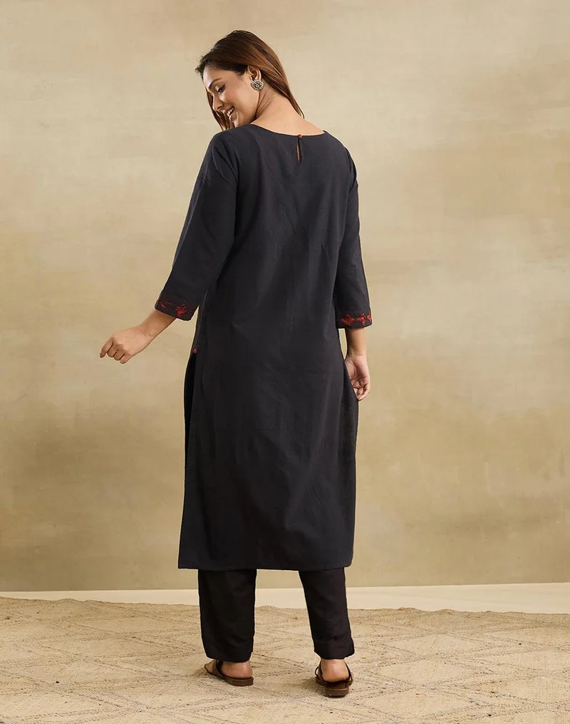 Fabindia  Black Cotton Hand Woven Long Kurta for Women | Best Price UAE