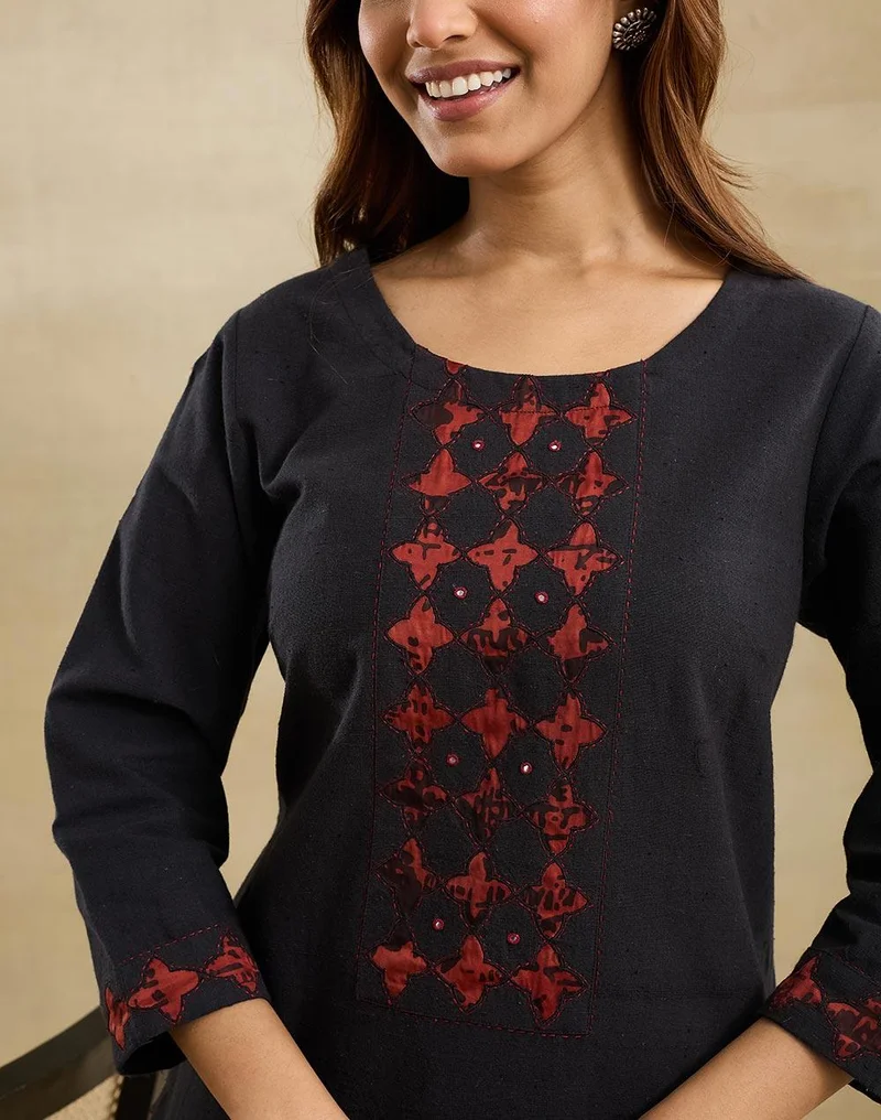 Fabindia  Black Cotton Hand Woven Long Kurta for Women | Best Price UAE