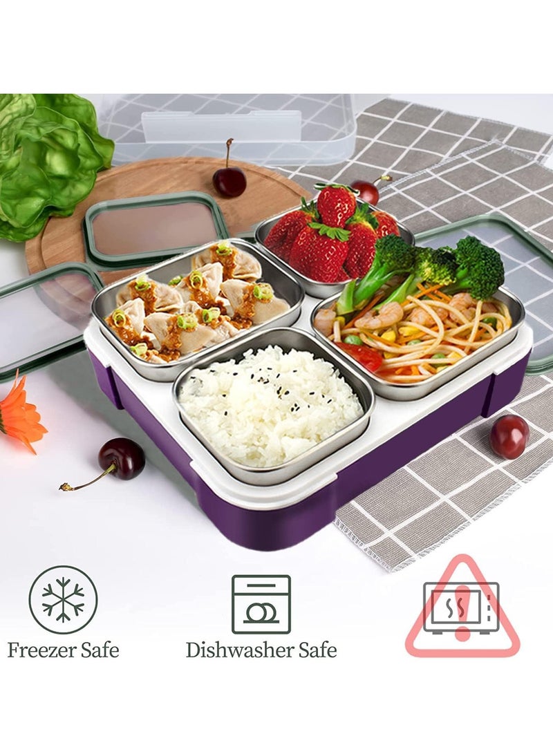 VUCATIN Kids School Stainless Steel Lunch Box Insulated Bento Lunch Box with Storage Bag 4 Compartments Divided Lunch Container with Lid   Tableware(Purple 1060ML) - Image 4