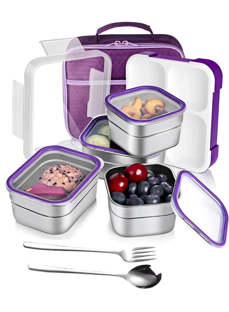 VUCATIN Kids School Stainless Steel Lunch Box Insulated Bento Lunch Box with Storage Bag 4 Compartments Divided Lunch Container with Lid   Tableware(Purple 1060ML) - Image 1