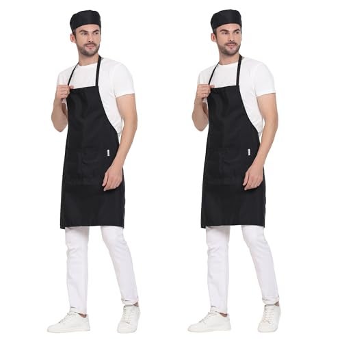 uniformer Apron for Men and Women | Durable & Stylish for Kitchen, Restaurant, Cafes | Ideal for Chefs, Bakers & Home Cooks | Easy to Clean | Unisex Design (Black_Pack of 2) - Image 1