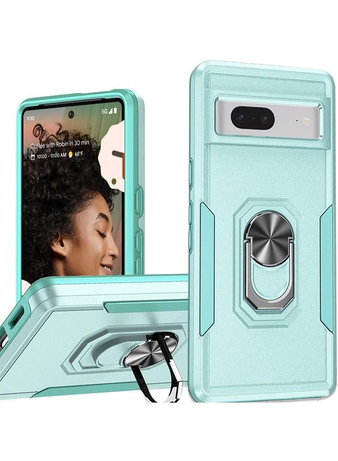 Unique Google Pixel 7a Case Cover with Kickstand Ring Magnetic Holder, Dual Layer Bumper Shock Protection Slim Google 7a Phone Case(Green) - Image 1