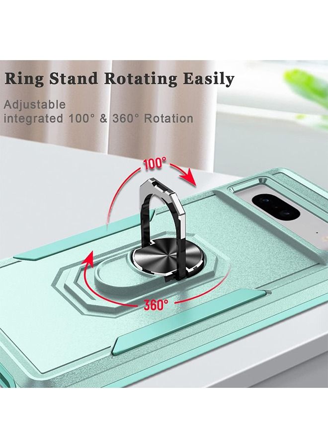 Unique Google Pixel 7a Case Cover with Kickstand Ring Magnetic Holder, Dual Layer Bumper Shock Protection Slim Google 7a Phone Case(Green) - Image 3