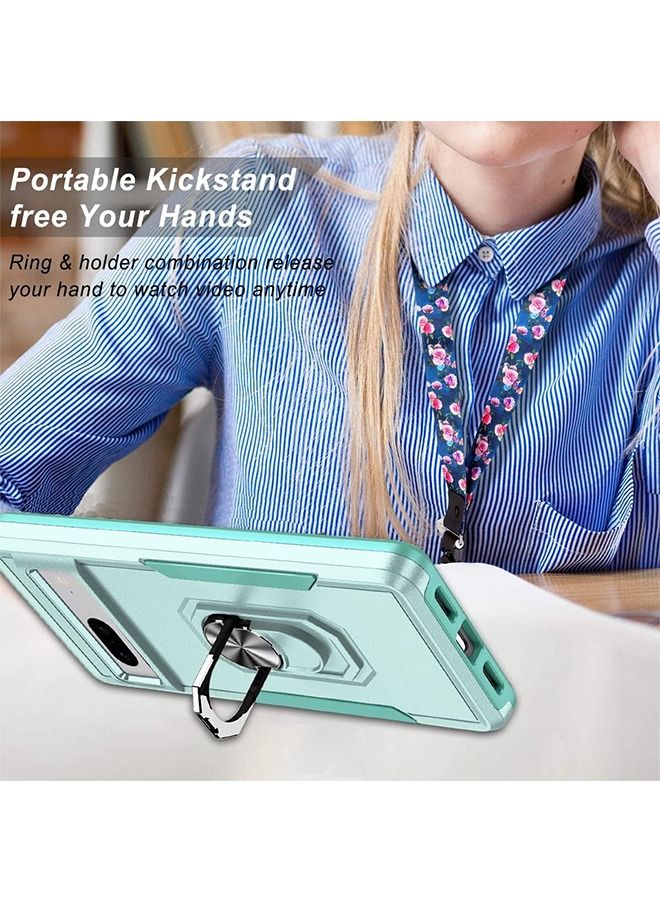 Unique Google Pixel 7a Case Cover with Kickstand Ring Magnetic Holder, Dual Layer Bumper Shock Protection Slim Google 7a Phone Case(Green) - Image 4