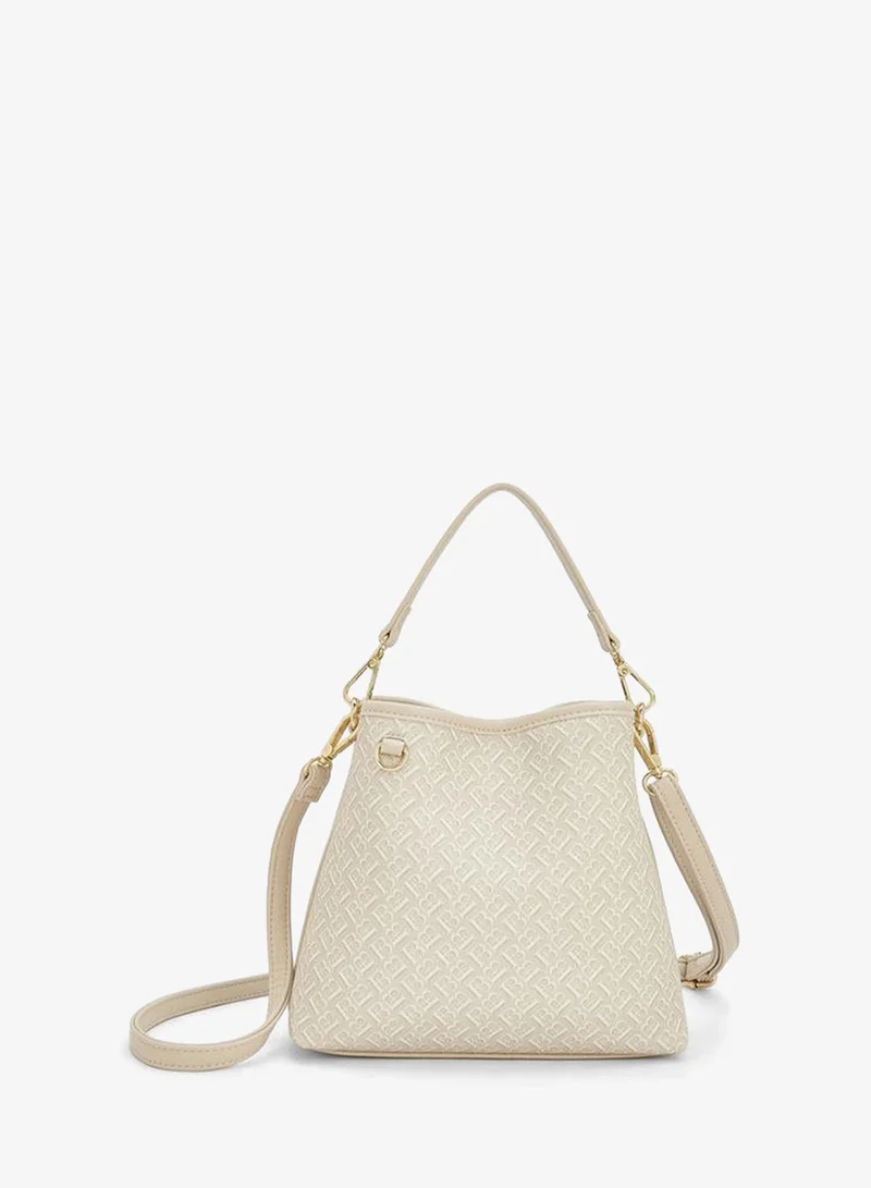 Flora Bella By Shoexpress Beige Monogram Print Tote Bag With Detachable Strap for Women | Best Price UAE