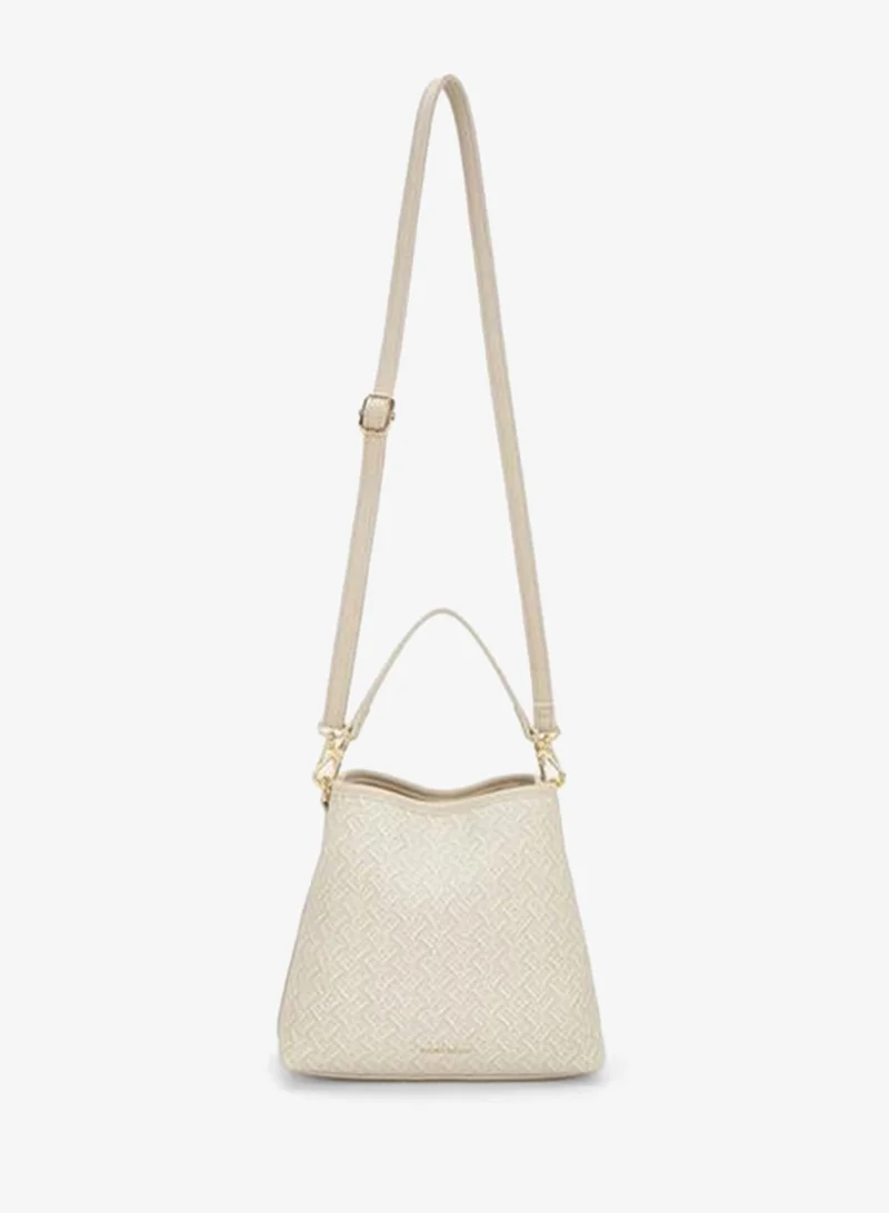 Flora Bella By Shoexpress Beige Monogram Print Tote Bag With Detachable Strap for Women | Best Price UAE