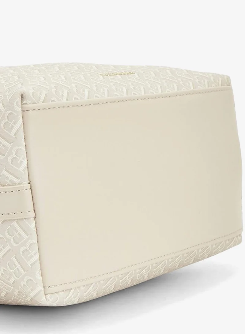 Flora Bella By Shoexpress Beige Monogram Print Tote Bag With Detachable Strap for Women | Best Price UAE