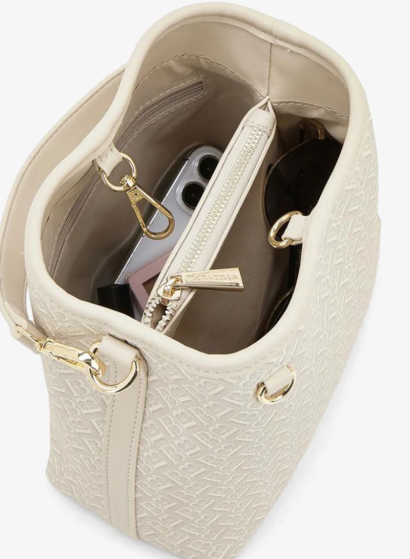 Flora Bella By Shoexpress Beige Monogram Print Tote Bag With Detachable Strap for Women | Best Price UAE