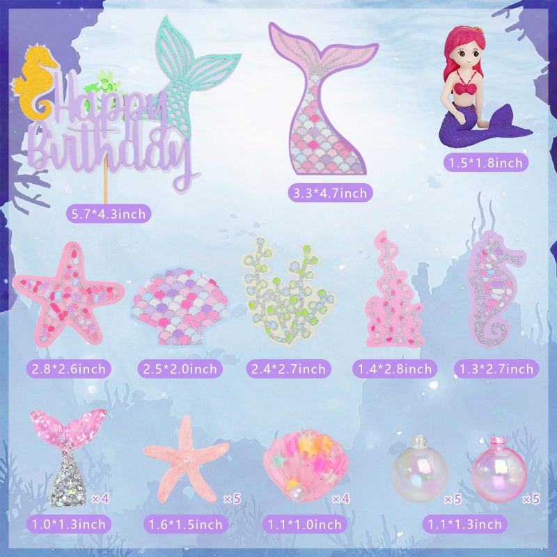 Lukinuo Mermaid Cake Toppers for Girl 30pcs Little Mermaid Figurine Under The Sea Ocean Cake Decor Seaweed Bubble Starfish Shell Mermaids Tail Cupcake Picks for Mermaids Princess Birthday Baby Shower - Image 2