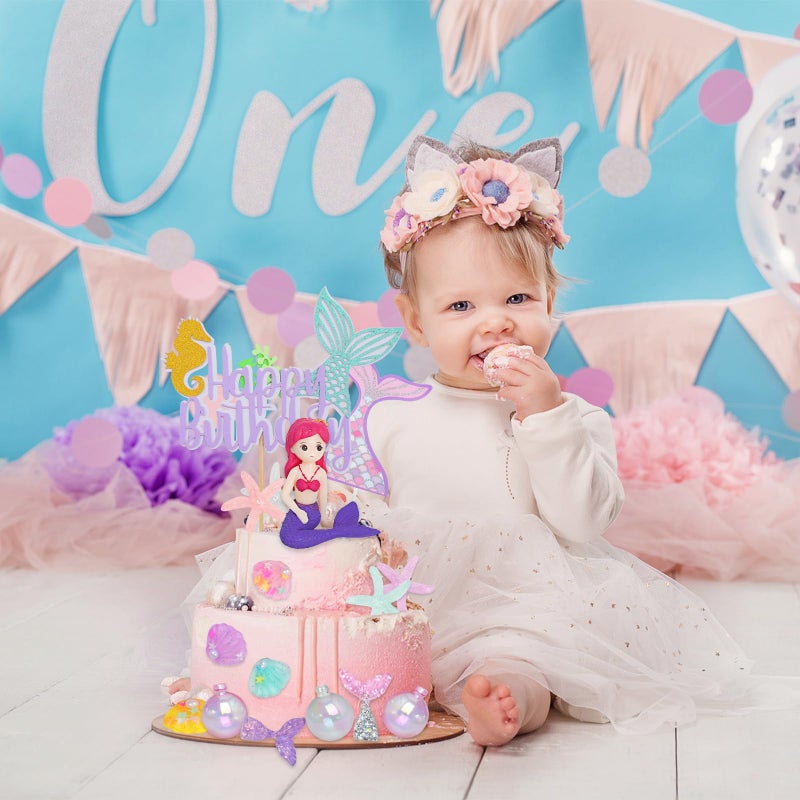 Lukinuo Mermaid Cake Toppers for Girl 30pcs Little Mermaid Figurine Under The Sea Ocean Cake Decor Seaweed Bubble Starfish Shell Mermaids Tail Cupcake Picks for Mermaids Princess Birthday Baby Shower - Image 4