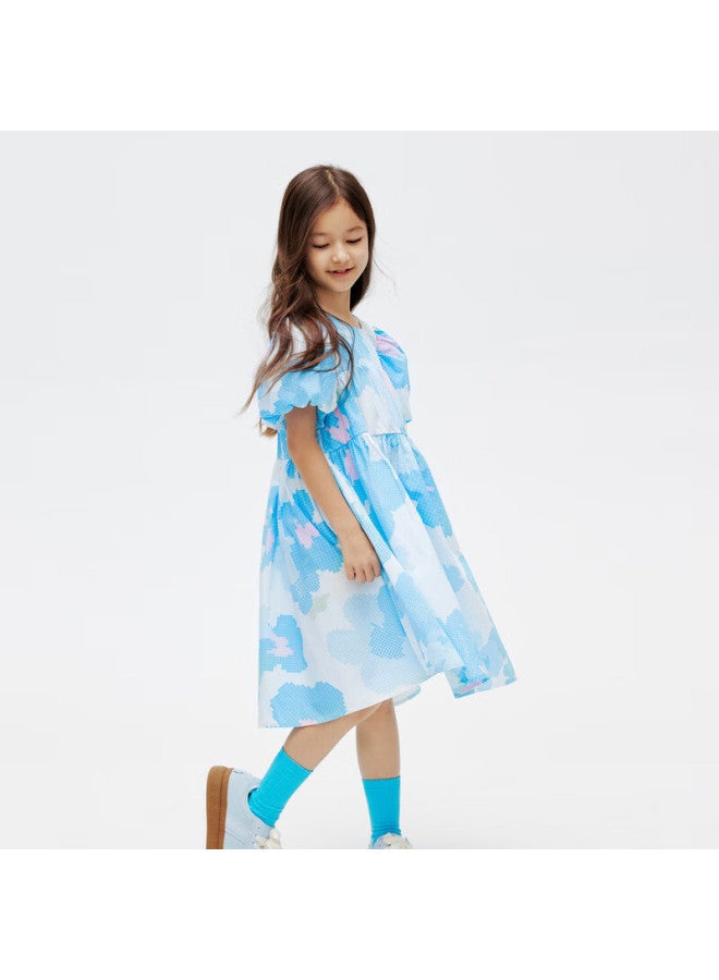 Annil Children's Wear Girls' Short Sleeve Dress Summer Pure Cotton Elastic Sweet A-line Dress Printed Dress - Image 3