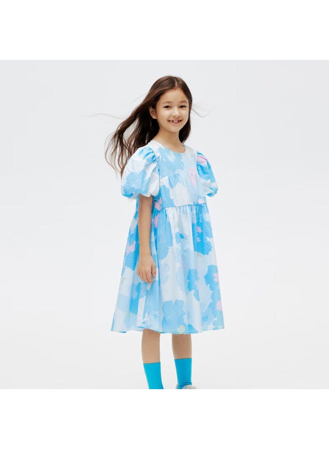 Annil Children's Wear Girls' Short Sleeve Dress Summer Pure Cotton Elastic Sweet A-line Dress Printed Dress - Image 1