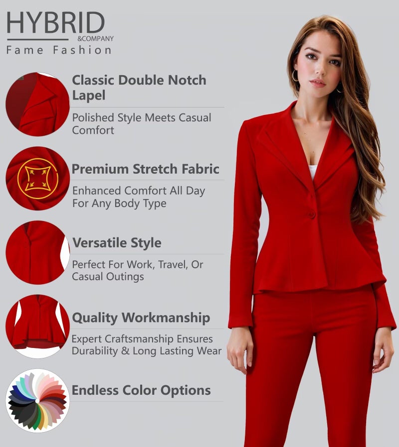 Hybrid & Company Women Double Notch Lapel Office Blazer JK43864 1073T NF RED 3X - Image 2