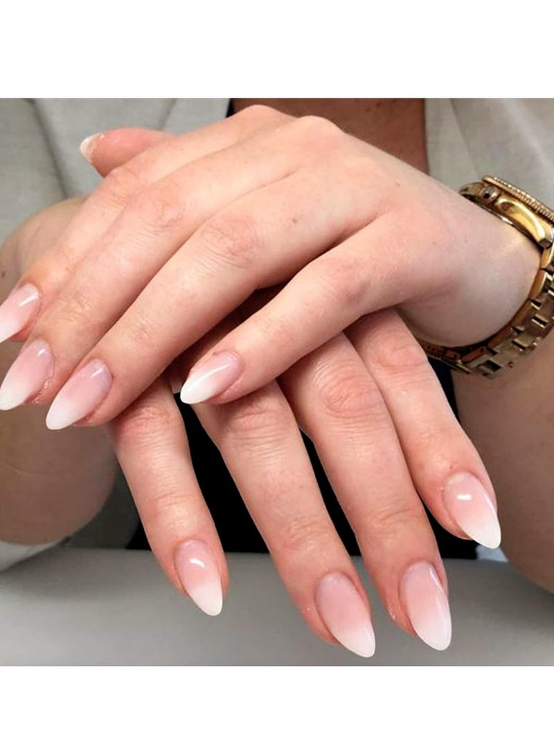 ووفيكسر 24 قطعة من أظافر صناعية بسيطة بيضاء اللون، قصيرة بلون البيج، مع مجموعة غراء جل - Image 2