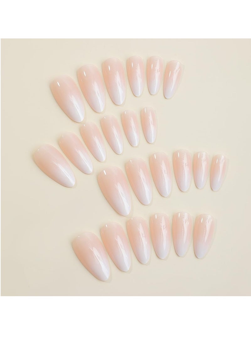 ووفيكسر 24 قطعة من أظافر صناعية بسيطة بيضاء اللون، قصيرة بلون البيج، مع مجموعة غراء جل - Image 3