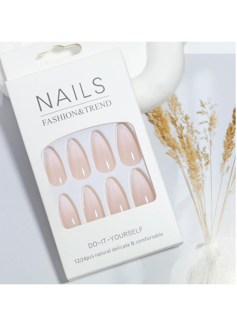 ووفيكسر 24 قطعة من أظافر صناعية بسيطة بيضاء اللون، قصيرة بلون البيج، مع مجموعة غراء جل - Image 4