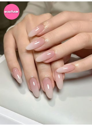 24Pcs Press On False Nails Simple White Wearing Armor, Short Nude Ins-style Nail Art With Gel Glue Kit - view 2