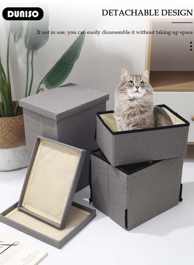 DUNISO خطوات قابلة للطي للحيوانات الأليفة 3 خطوات، سلالم كلاب ناعمة من الفلانيل 2 في 1 مع تخزين، خطوات قطط غير قابلة للانزلاق مع إسفنجة عالية المرونة وقابلة للتنفس لتسلق الجراء والقطط السرير العالي والأريكة - Image 3
