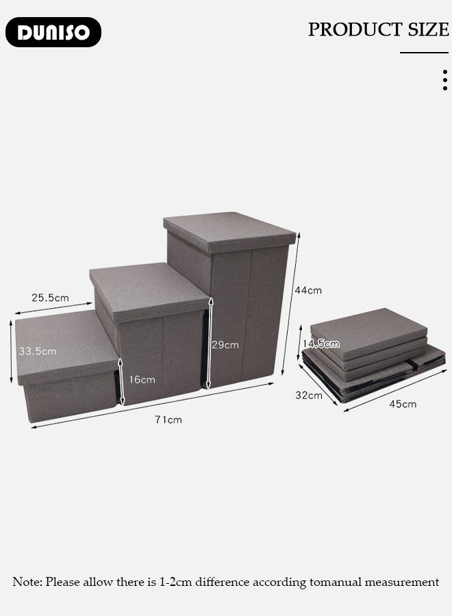 DUNISO خطوات قابلة للطي للحيوانات الأليفة 3 خطوات، سلالم كلاب ناعمة من الفلانيل 2 في 1 مع تخزين، خطوات قطط غير قابلة للانزلاق مع إسفنجة عالية المرونة وقابلة للتنفس لتسلق الجراء والقطط السرير العالي والأريكة - Image 4