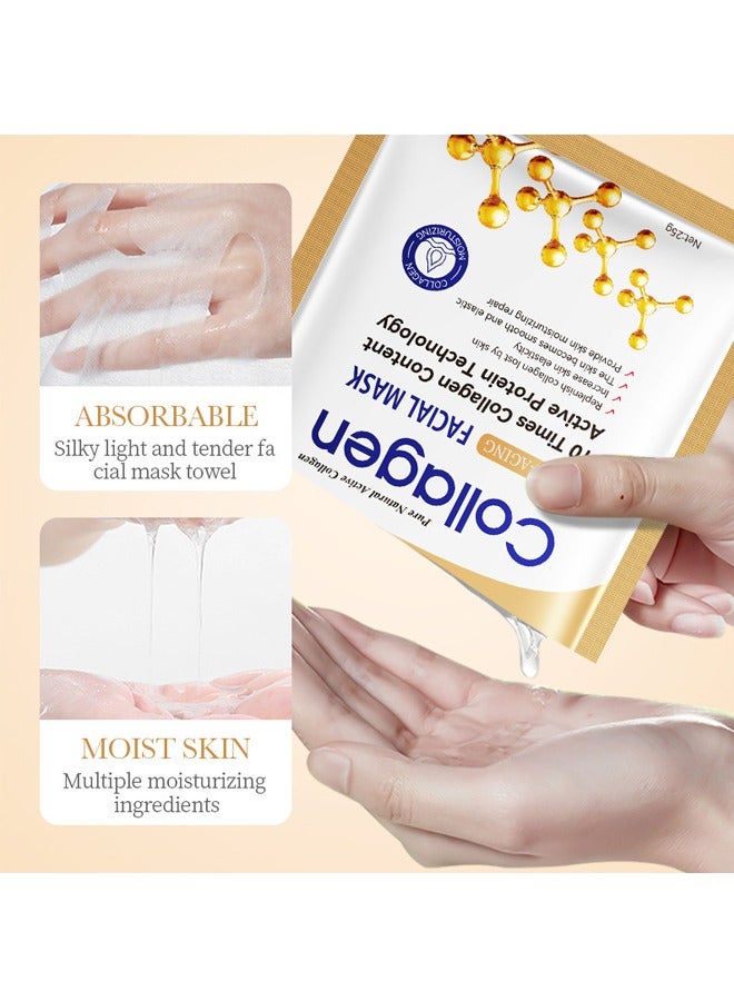 SADOER 10 Pcs Collagen Anti Aging Facial Mask Collagen Essential Face Mask,Hydrating Face Masks, Instant Lifting & Firming Firming Anti Aging Face Sheet Masks, Moisturizing Face Masks Skincare for All Skin   ;5 pairs of collagen anti-wrinkle multi-effect firming eye masks moisturize the eyes - Image 3