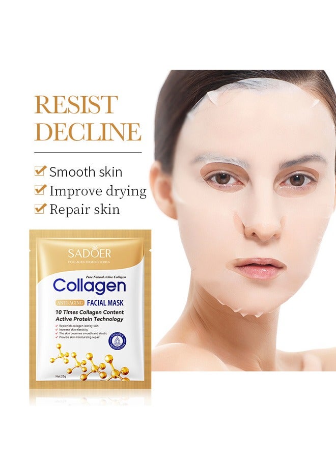 SADOER 10 Pcs Collagen Anti Aging Facial Mask Collagen Essential Face Mask,Hydrating Face Masks, Instant Lifting & Firming Firming Anti Aging Face Sheet Masks, Moisturizing Face Masks Skincare for All Skin   ;5 pairs of collagen anti-wrinkle multi-effect firming eye masks moisturize the eyes - Image 4