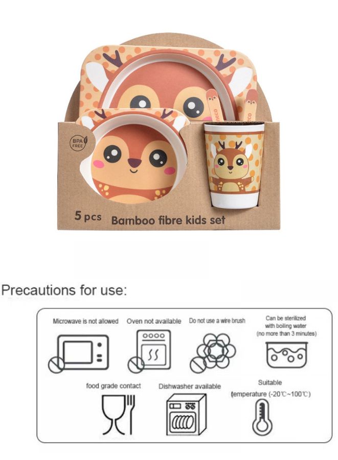 Kids Bamboo Fiber Plate Set – Deer Design | 5-Piece Eco-Friendly Kids Dinner Set with Plate, Bowl, Cup, Fork & Spoon | Safe, Non-Toxic Tableware for Toddlers - Image 2
