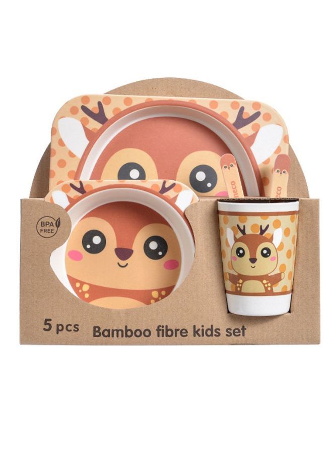 Kids Bamboo Fiber Plate Set – Deer Design | 5-Piece Eco-Friendly Kids Dinner Set with Plate, Bowl, Cup, Fork & Spoon | Safe, Non-Toxic Tableware for Toddlers - Image 1