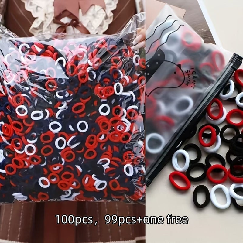 إربطة شعر نايلون مشكلة 100 قطعة ألوان مختلطة أحمر أسود أبيض - Image 1