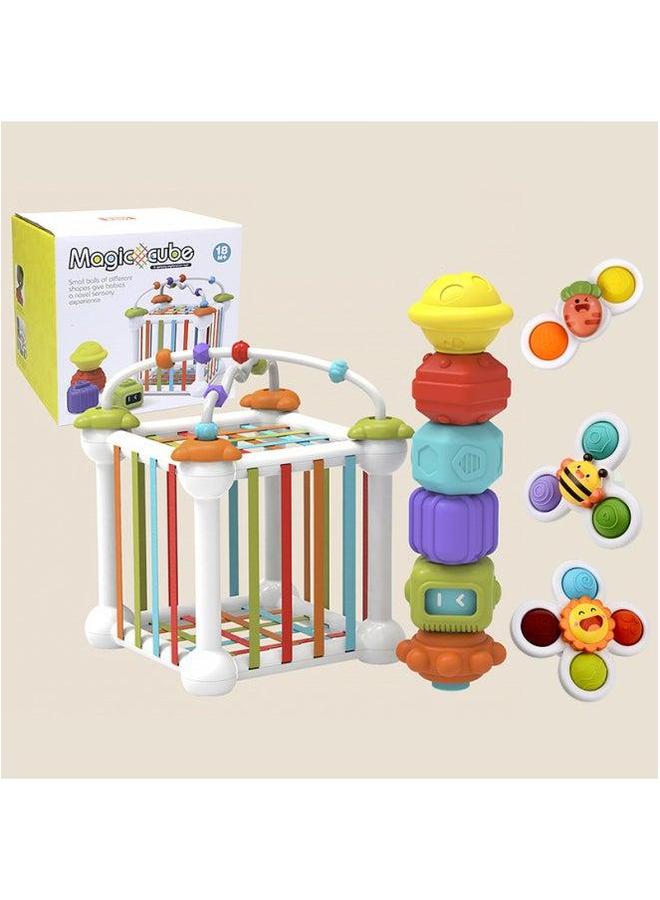 Baby Rainbow Sesele Fun Beads Stitching Stacked Music Building Blocks Children's Educational Toys Gift-Color:Upgraded Bubble Turnaround 3-piece Set (English Boxed) - Image 1