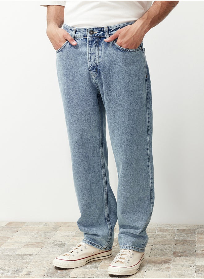 trendyol Blue Baggy Fit Jeans Loose Denim Trousers TMNAW24JE00027  - Image 1