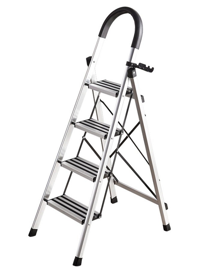 Arabest 4 Step Ladder, Folding Step Stool w/Wide Anti-Slip Pedal, 150 KG Capacity Sturdy Aluminum Ladder, Lightweight Safety Household Office Kitchen Stepladder for Adults - Image 1