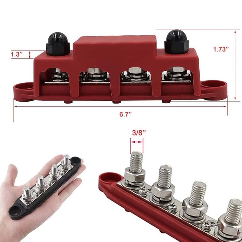 M8 Red 12V 250A Busbar Power Distributor Multiple Terminal Connections For Vehicles RVs Boats - Image 4