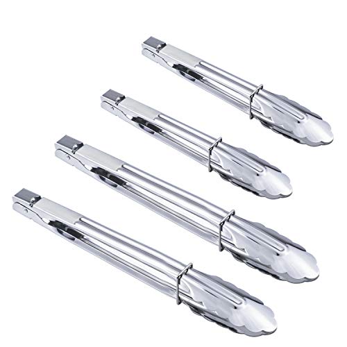 HINMAY Stainless Steel Utility Food Tongs Set Kitchen Metal Tongs for Cooking Grilling Barbecue BBQ and Serving Salad 9 12 Inch 4 Pieces