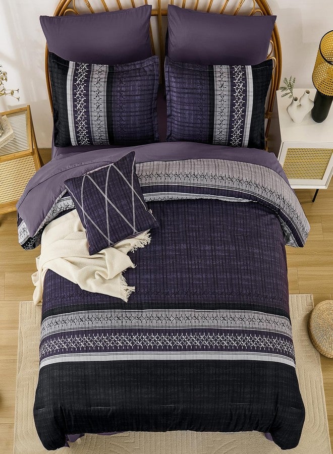 Dintszyayue Purple Comforter Set Queen Size, 8 Pieces Boho Striped Bed in a Bag Soft Microfiber Bedding Set for All Season - Image 4