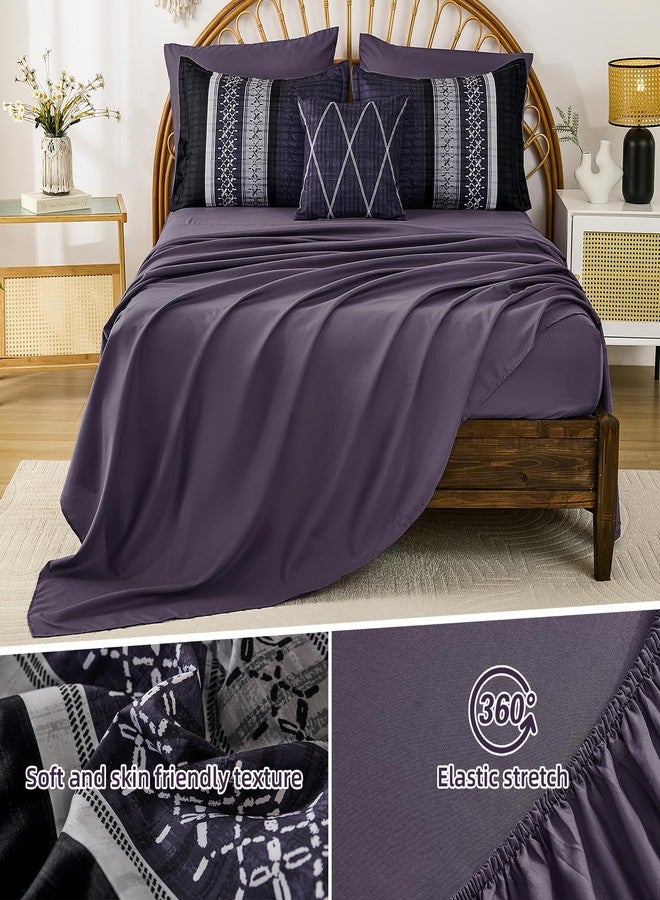 Dintszyayue Purple Comforter Set Queen Size, 8 Pieces Boho Striped Bed in a Bag Soft Microfiber Bedding Set for All Season - Image 5